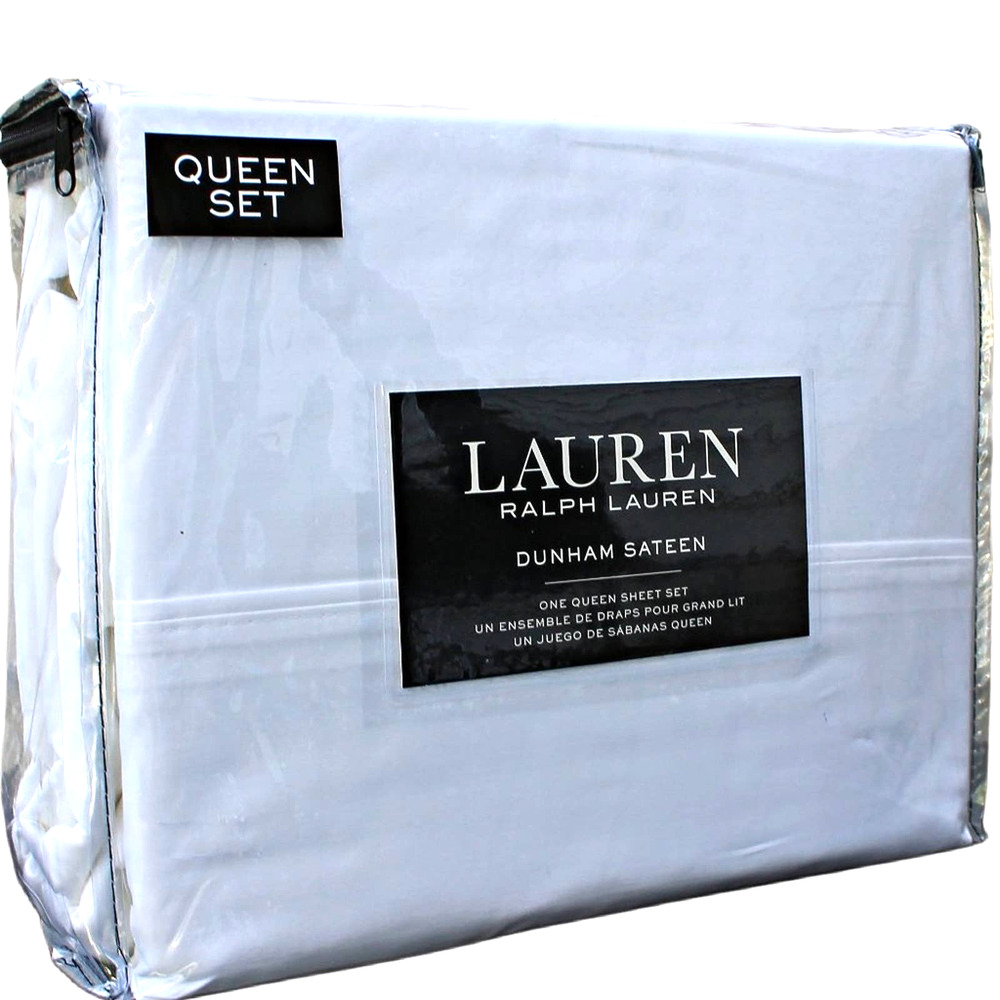 Ralph Lauren 4 Pc Queen Sheet Set 100% Cotton Dunham Sateen White